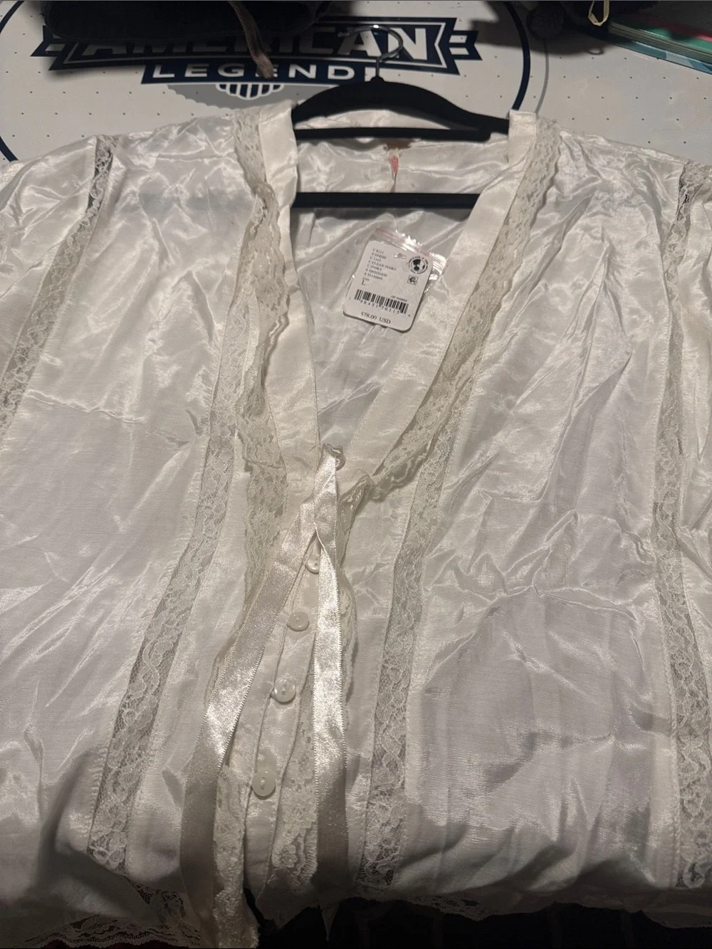 Free People Marigold Clean Ivory Lace Trim Tie-Front Top